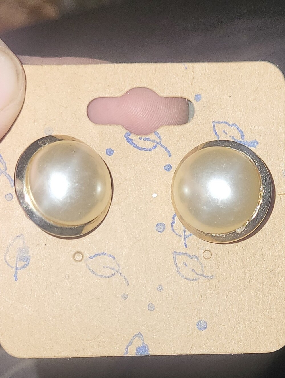 Vintage Barclay Signed Gold Tone Faux Pearl Clip-On Earrings Button